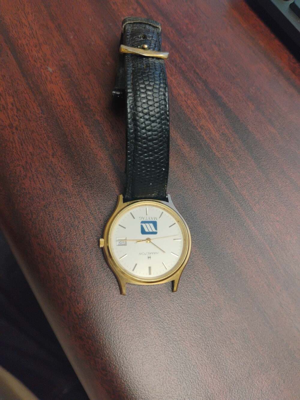Vintage Hamilton Men's Gold-Plated Quartz Advertising Watch for Maytag